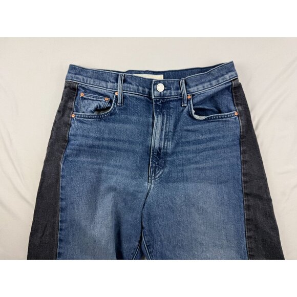 MOTHER Lil Half Pipe Flood High Waist Ankle Wide Leg Jeans Black and Blue Sz 27 - Picture 5 of 13